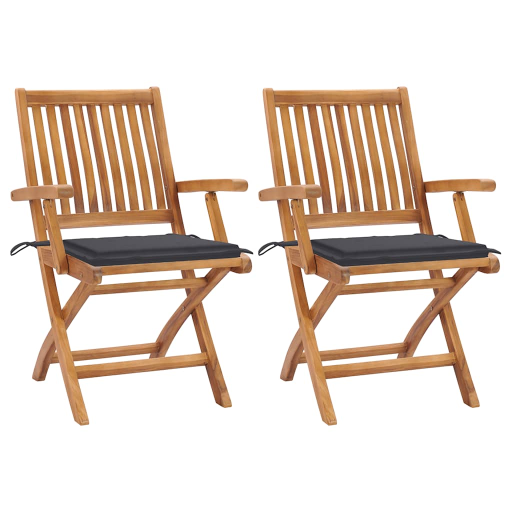 Garden Chairs 2 pcs with Anthracite Cushions Solid Teak Wood