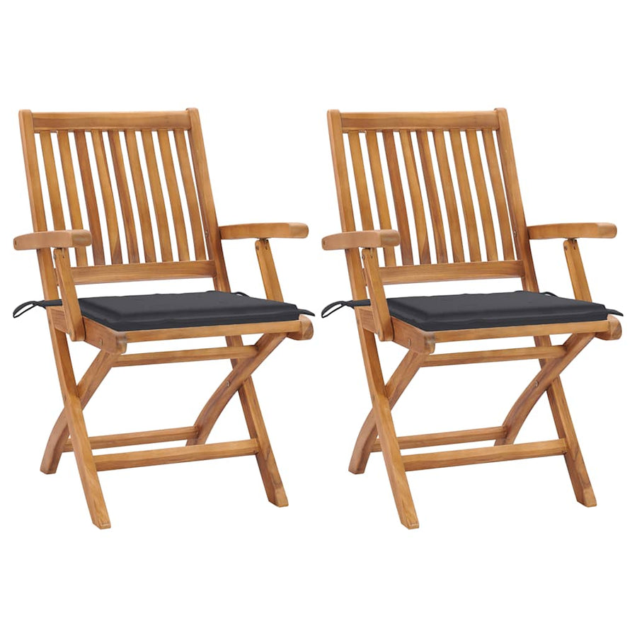 Folding Chairs 2 pcs with Anthracite Cushions Solid Teak Wood