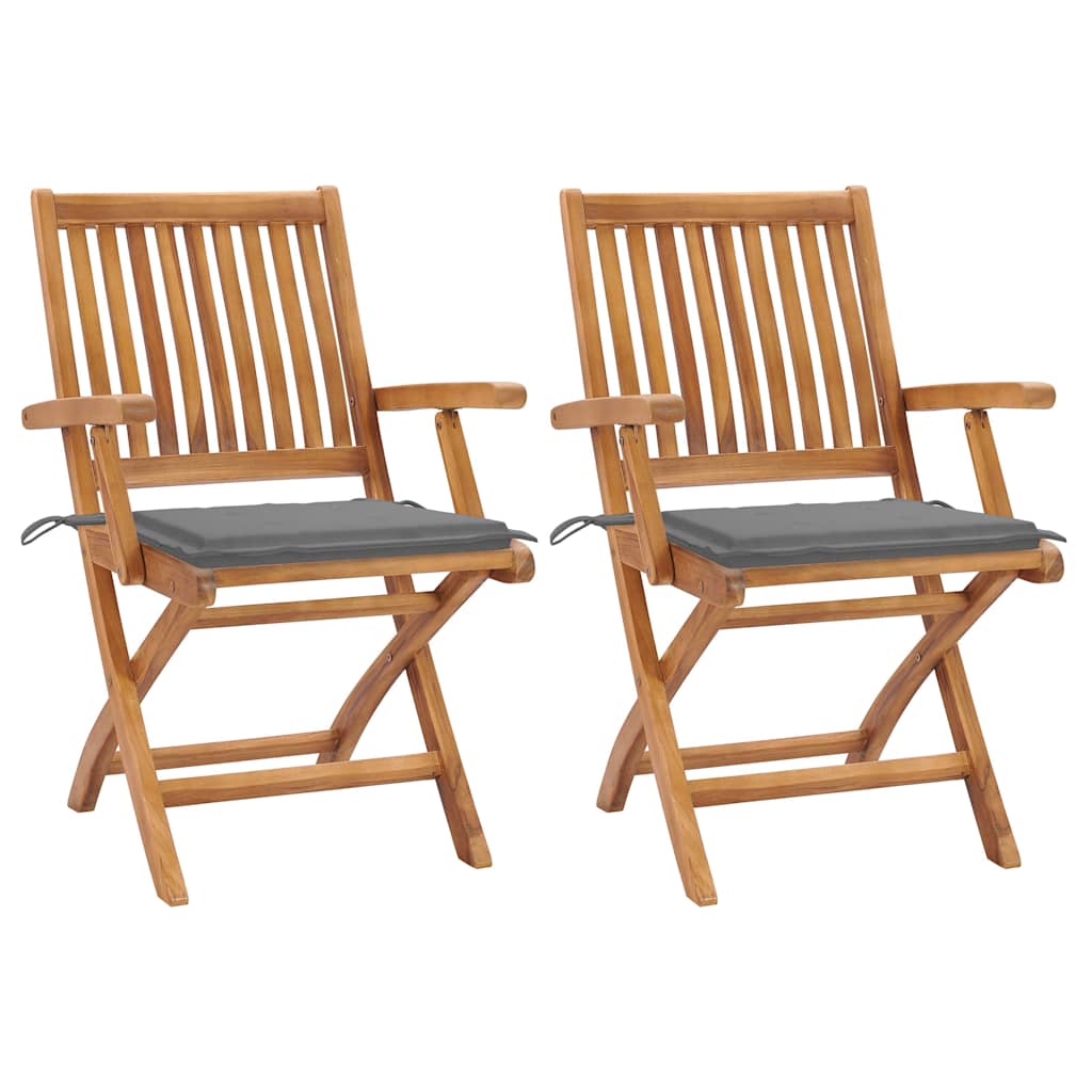 Garden Chairs 2 pcs with Grey Cushions Solid Teak Wood