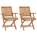 Folding Chairs 2 pcs with Beige Cushions Solid Teak Wood
