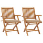 Folding Chairs 2 pcs with Beige Cushions Solid Teak Wood