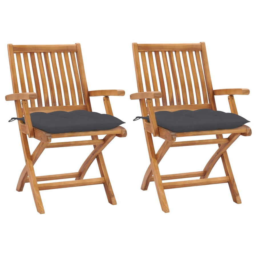 Folding Chairs 2 pcs with Anthracite Cushions Solid Teak Wood