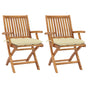 Folding Chairs 2 pcs with Cream White Cushions Solid Teak Wood