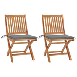 Folding Chairs 2 pcs with Grey Cushions Solid Teak Wood