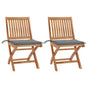 Folding Chairs 2 pcs with Grey Cushions Solid Teak Wood
