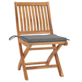 Folding Chairs 2 pcs with Grey Cushions Solid Teak Wood - Front View