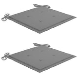 Folding Chairs 2 pcs with Grey Cushions Solid Teak Wood