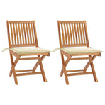 Folding Chairs 2 pcs with Cream Cushions Solid Teak Wood