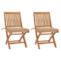 Folding Chairs 2 pcs with Beige Cushions Solid Teak Wood