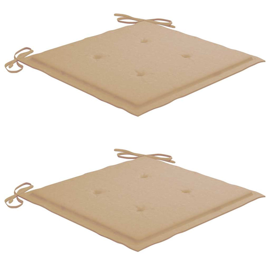 Folding Chairs 2 pcs with Beige Cushions Solid Teak Wood