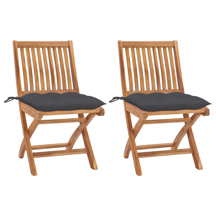 Folding Chairs 2 pcs with Anthracite Cushions Solid Teak Wood