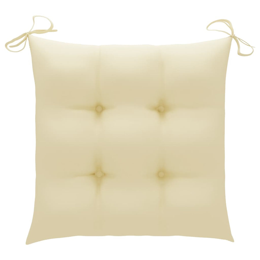 Folding Chairs 2 pcs with Cream White Cushions Solid Teak Wood