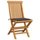 Garden Chairs with Anthracite Cushions 2 pcs Solid Teak Wood - Front View
