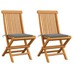 Folding Chairs with Grey Cushions 2 pcs Solid Teak Wood