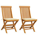 Folding Chairs with Cream Cushions 2 pcs Solid Teak Wood
