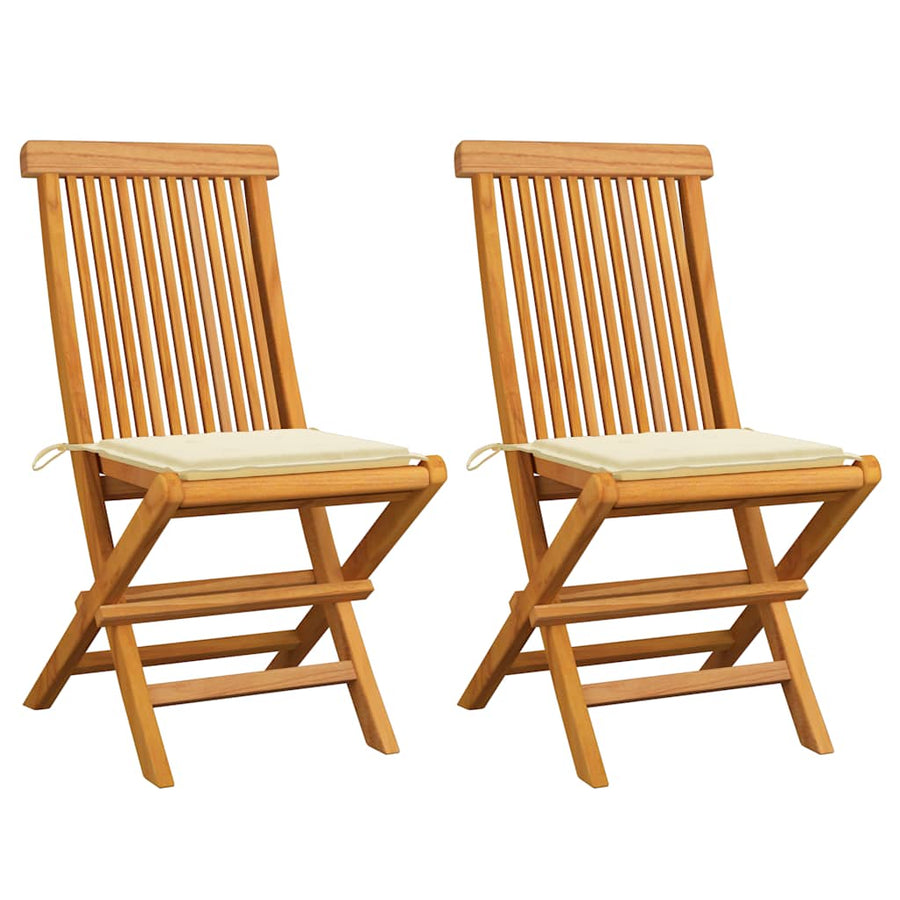 Folding Chairs with Cream Cushions 2 pcs Solid Teak Wood