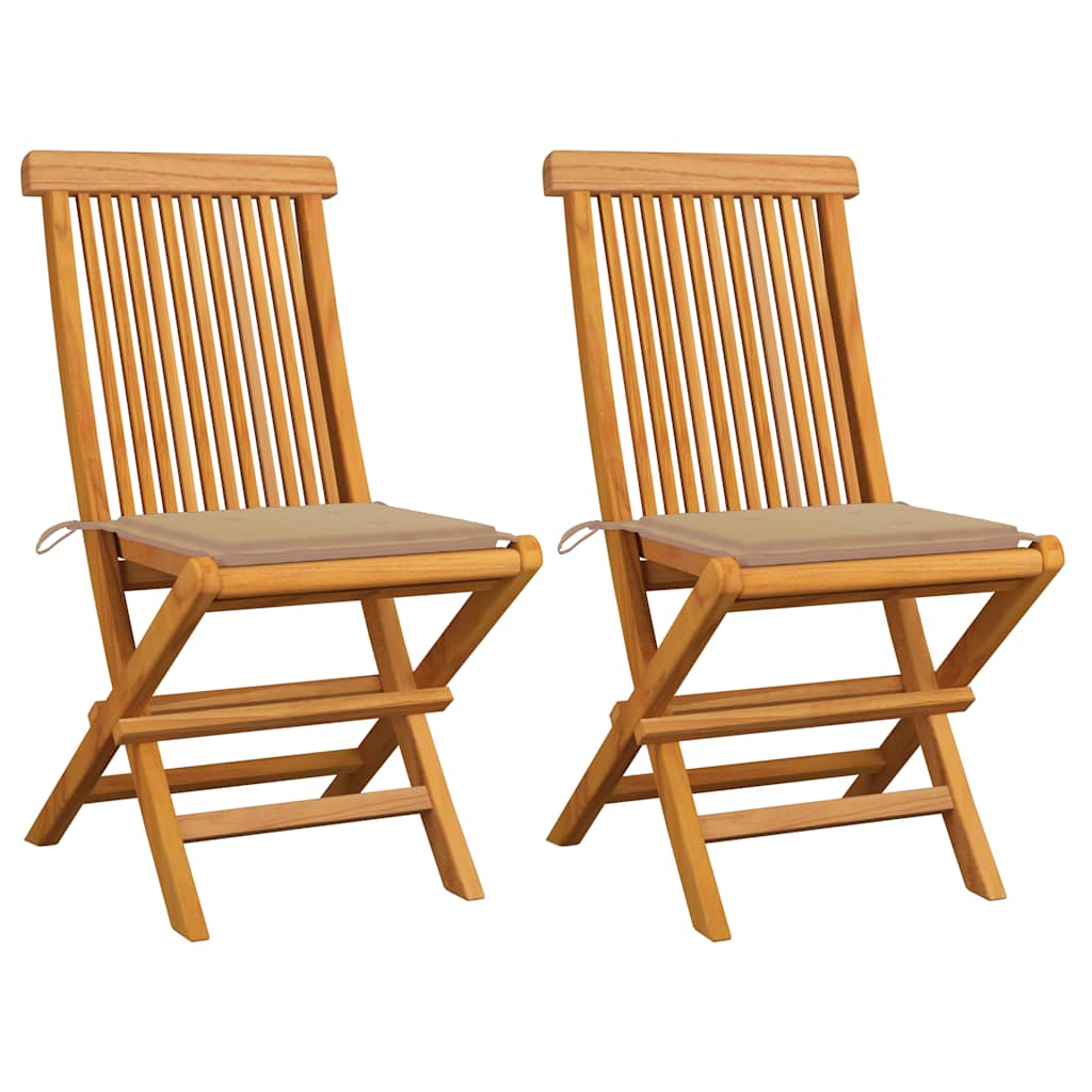 Garden Chairs with Beige Cushions 2 pcs Solid Teak Wood
