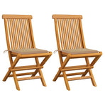 Folding Chairs with Beige Cushions 2 pcs Solid Teak Wood