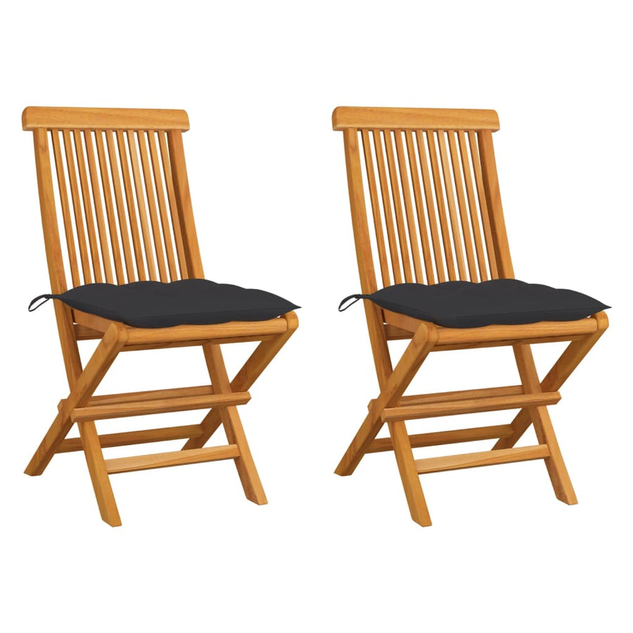 Folding Chairs with Anthracite Cushions 2 pcs Solid Teak Wood