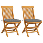 Folding Chairs with Grey Cushions 2 pcs Solid Teak Wood
