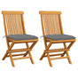 Folding Chairs with Grey Cushions 2 pcs Solid Teak Wood