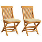 Folding Chairs with Cream White Cushions 2 pcs Solid Teak Wood