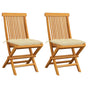 Folding Chairs with Cream White Cushions 2 pcs Solid Teak Wood