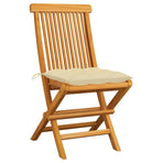 Folding Chairs with Cream White Cushions 2 pcs Solid Teak Wood