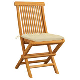 Garden Chairs with Cream White Cushions 2 pcs Solid Teak Wood - Front View
