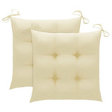 Garden Chairs with Cream White Cushions 2 pcs Solid Teak Wood - Rear View