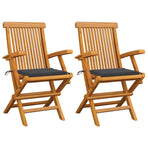Folding Chairs with Anthracite Cushions 2 pcs Solid Teak Wood