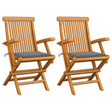 Garden Chairs with Grey Cushions 2 pcs Solid Teak Wood