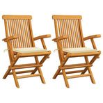 Folding Chairs with Cream Cushions 2 pcs Solid Teak Wood