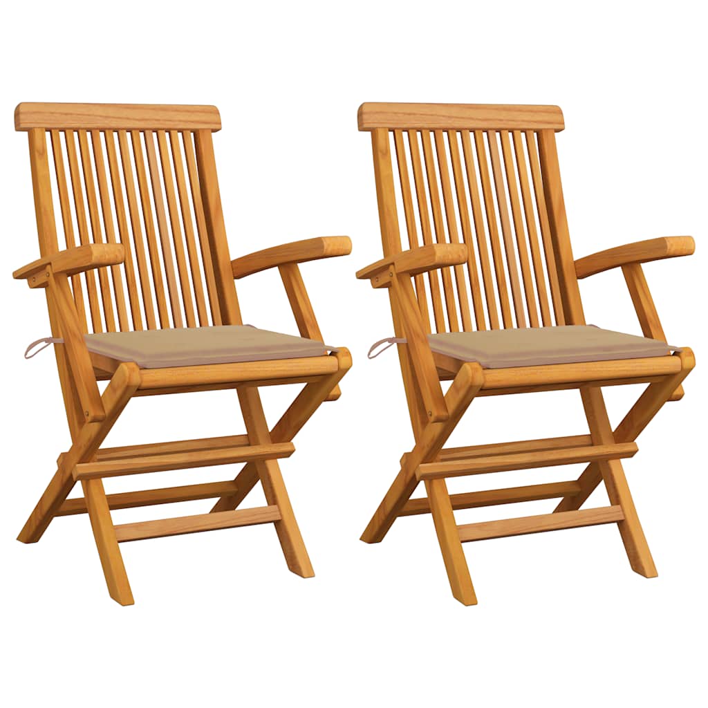 Garden Chairs with Beige Cushions 2 pcs Solid Teak Wood