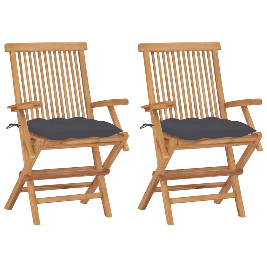 Folding Chairs with Anthracite Cushions 2 pcs Solid Teak Wood