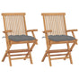 Folding Chairs with Grey Cushions 2 pcs Solid Teak Wood