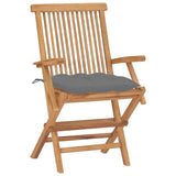 Garden Chairs with Grey Cushions 2 pcs Solid Teak Wood - Front View