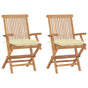 Folding Chairs with Cream White Cushions 2 pcs Solid Teak Wood