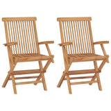 Garden Chairs with Cream White Cushions 2 pcs Solid Teak Wood