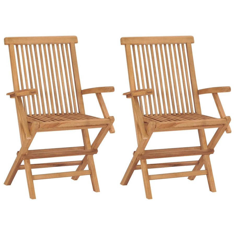 Folding Chairs with Cream White Cushions 2 pcs Solid Teak Wood