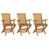 Garden Chairs with Grey Cushions 3 pcs Solid Teak Wood