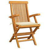 Garden Chairs with Cream Cushions 3 pcs Solid Teak Wood - Front View