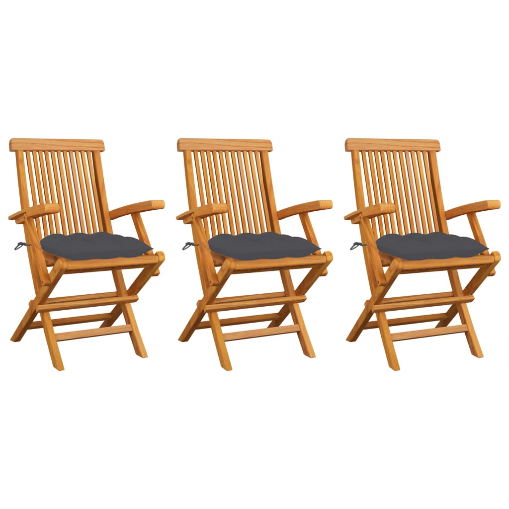 Folding Chairs with Anthracite Cushions 3 pcs Solid Teak Wood