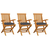 Folding Chairs with Anthracite Cushions 3 pcs Solid Teak Wood