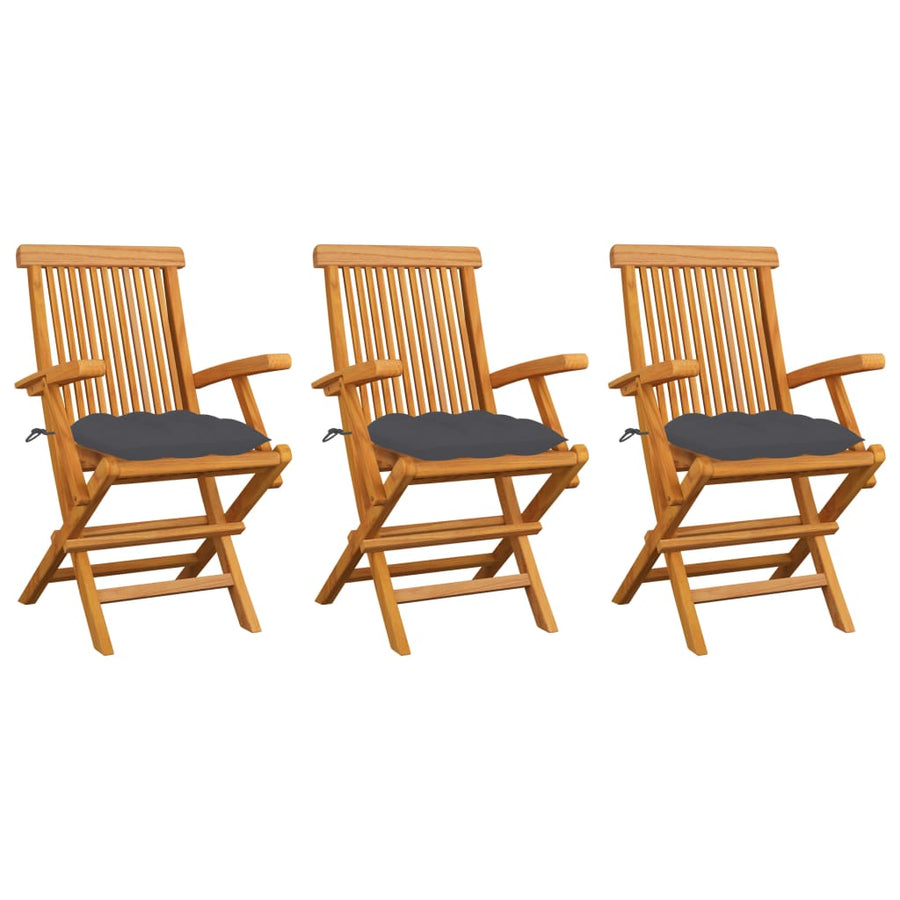 Folding Chairs with Anthracite Cushions 3 pcs Solid Teak Wood