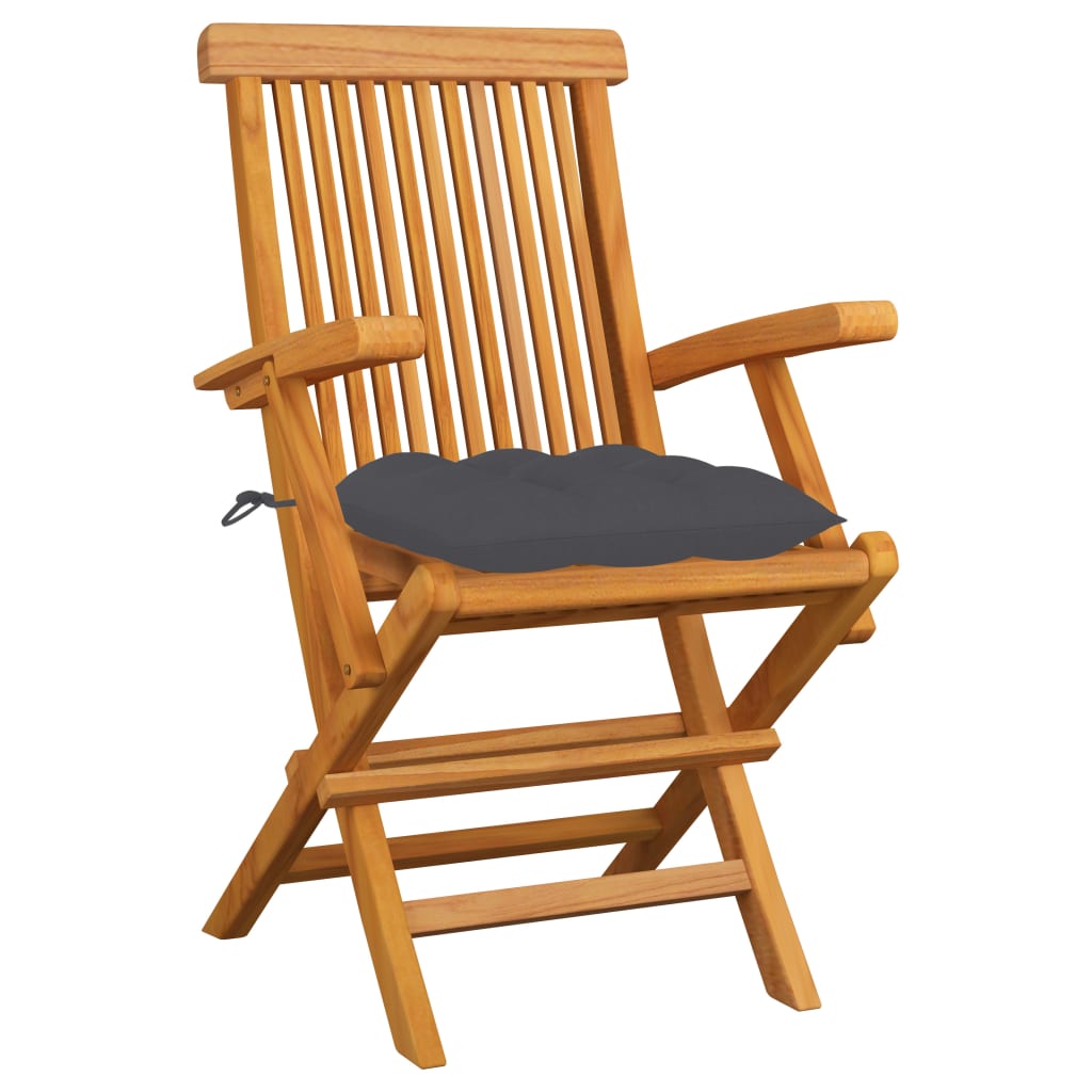 Folding Chairs with Anthracite Cushions 3 pcs Solid Teak Wood