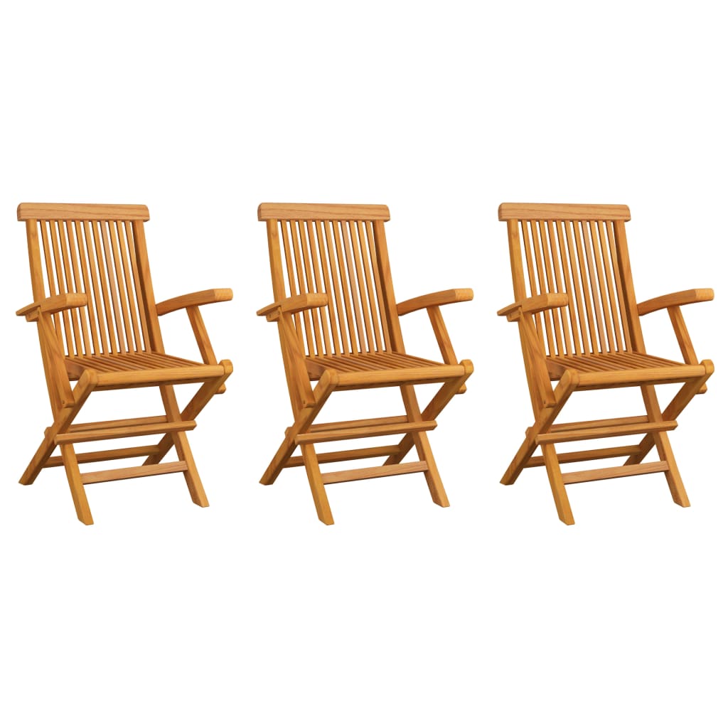 Folding Chairs with Anthracite Cushions 3 pcs Solid Teak Wood