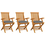 Folding Chairs with Grey Cushions 3 pcs Solid Teak Wood