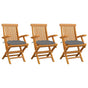 Folding Chairs with Grey Cushions 3 pcs Solid Teak Wood
