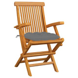 Garden Chairs with Grey Cushions 3 pcs Solid Teak Wood - Front View